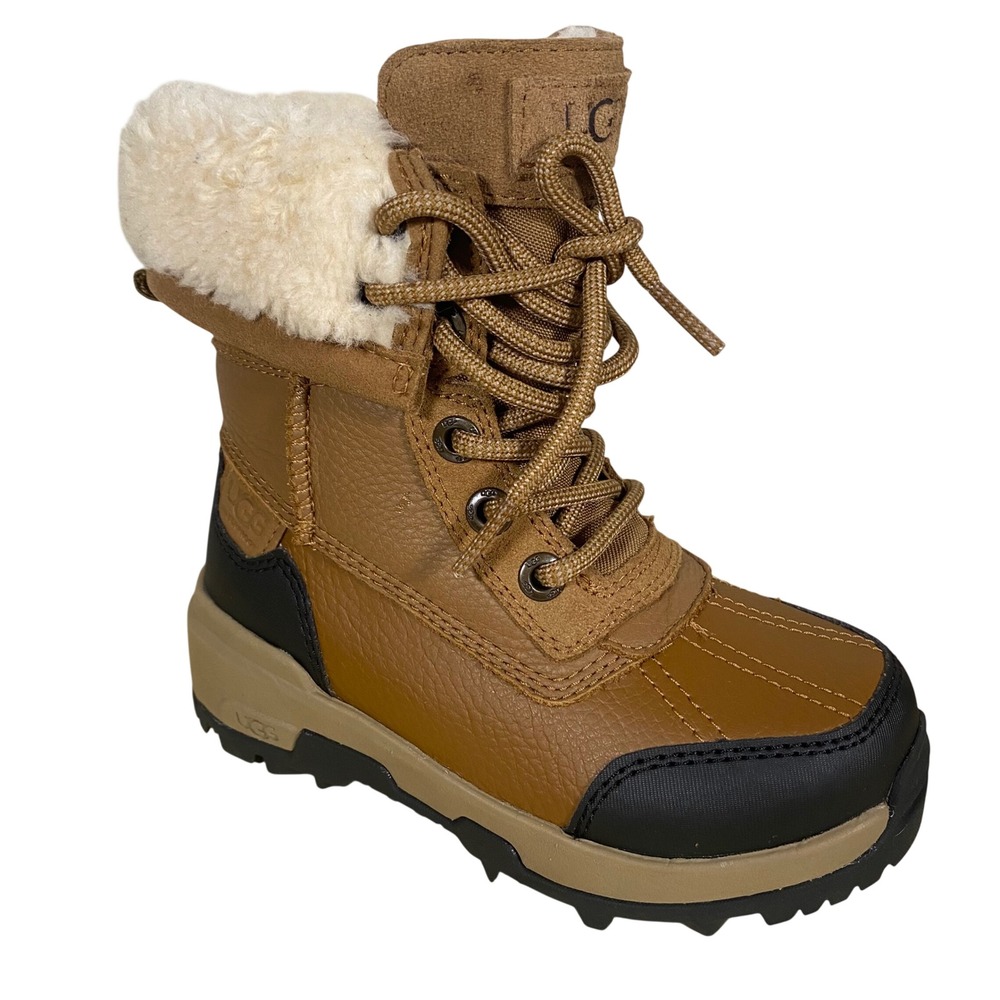 UGG Kids Adirondack Boot XXV Winter Boots Chestnut Black Leather Youth US 10